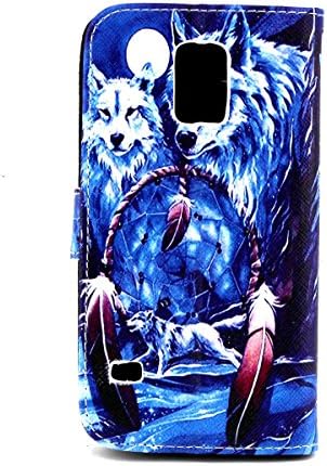 amyko-2 in1 Accessory Leather Case for Samsung Galaxy S5 + Dream Catcher and Wolf Design PU Flip Stand Case + by credit card Card Wallet - Wolf