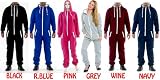 Mens Women Boys Girls Hooded Zip Playsuit All In One Piece Jumpsuit, 2 Pockets on Front 1 on Back, To Fit Chest Size (Inches)