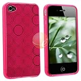 TPU Rubber Skin Case Compatible With Apple iPhone 4, Clear Hot Pink Circle