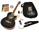 Produkt-Bild: 4/4 Elektro Akustik Gitarre Westerngitarre Schwarz Braun mit Pickup Tonabnehmer mit Tasch und Zubeh&ouml;r + LCD Stimmger&auml;t und Anf&auml;nger Buch mit CD