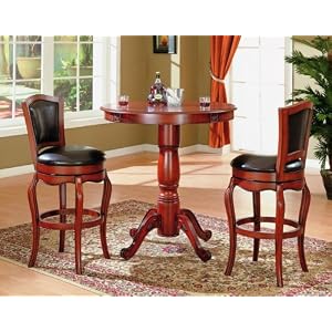 3 Pcs Solid Hardwood Brown Vinyl Bar Table And Barstool Set by AtHomeMart