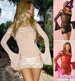 Black Sheer Chemise/Babydoll W Long Bell Sleeves And Lace Trim