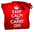 Keep Calm and Carry On Tote Bag Red Canvas w White