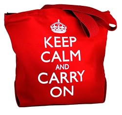Keep Calm and Carry On Tote Bag Red Canvas w White