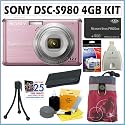 Sony Cybershot DSC-S980/P 12.1 MP Digital Camera in Pink + 4GB Deluxe Accessory Kit