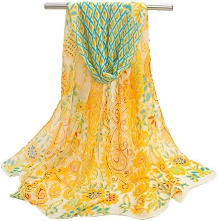 Aaron168 Peacock Printed Chiffon scarves (Yellow)