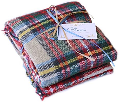 Bluevi Soft and Cozy Large Square Blanket Scarf Wrap (Plaid Tartan Pattern) (55 x 55 Inches, Krafty Kraft)