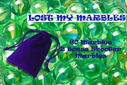 Mega Assortment of 62 Marbles - Large Pack of 60 Marbles with a Free Bonus Two Shooter Marbles - Comes in a Velour Flocked Bag with Double Cord Drawstring - Replacement Marbles for Marble Run Games