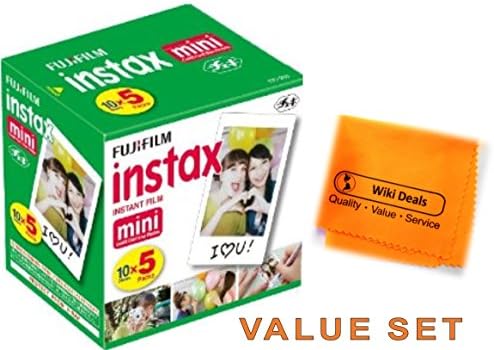 Fujifilm Instax Mini Fuji Instant Film Five Pack BUNDLE: 5x10 Sheets for 50 Pictures! BONUS-FREE Wiki Deals Colorful Micro Fiber Cloth!