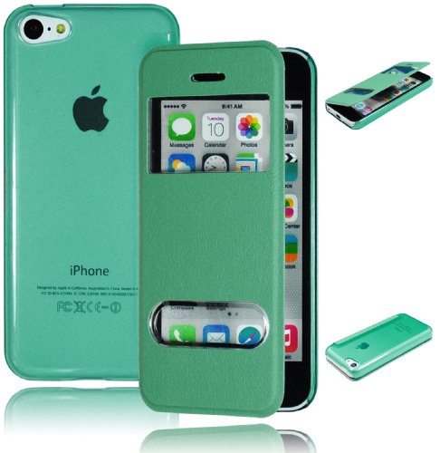 Bastex Heavy Duty Hybrid Case for iPhone 5C, 5th Generation - Mint Teal Snap On Shell w/ Leather Cover