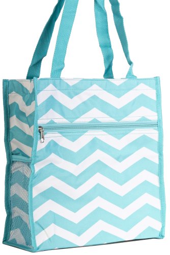 World Traveler Teal Blue Zig Zag Chevron Travel Tote Bag 12-inch
