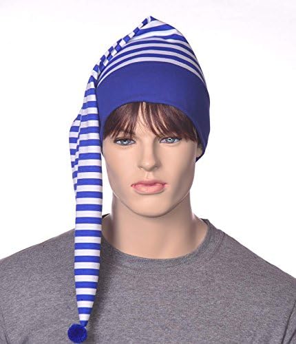 Royal Blue and White Striped Stocking Night Cap Unisex Lightweight