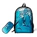 School Backpack, 3D Print Dolphin Pattern 17 Inch Bookbag with Pencil Bag