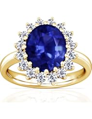 18K Yellow Gold Oval Cut Blue Sapphire Ring With Sidestones