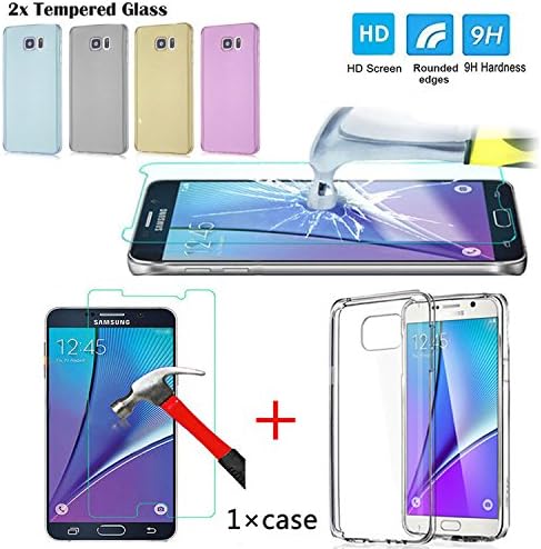 #1 Pure Shield® [3-Pack]-SALE HIGHEST QUALITY HD Case Cover for Note 5 With 2 Pieces Tempered Glass Screen protector for Note 5 inch Screen Glass & Ulta Thin Clear HD Case (Clear) (Note 5, Blue)