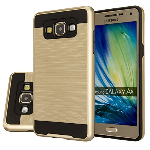 Galaxy A5 Case, Samsung Galaxy A5 Case (Not fit A5 2016) Aomax® Anti-Shock Brushed Metal Texture TPU PC Dual Layer Hybrid Non-slip Protective Case For Samsung Galaxy A5 (VLS Gold)