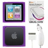 IMAGE OF EZOPower Rapid White Car Charger + Purplr Silicone Skin Soft Cover Case + Clear LCD Screen Protector for the Apple iPod Nano 6 Gen 6th Generation