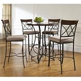 5 PC Hampton Wood and Metal Pub Set , Table & 4 Stationary Stools