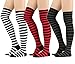 STYLEGAGA Womens Cable Check Stripe Pattern Over The Knee High Socks