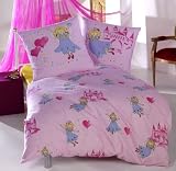 Kinderbettw�sche Prinzessin Bettw�sche rosa, Garnitur Biber 2-teilig Gr�sse Bettbezug 135x200 + Kissenbezug 80x80, Prinzessin