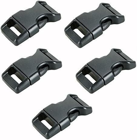 MicroMall 5 Pcs Durable Plastic 5/8"(15mm) Black Side Release Buckles for Straps Parachute Paracord Bracelets Camping Survival with Whistle Black