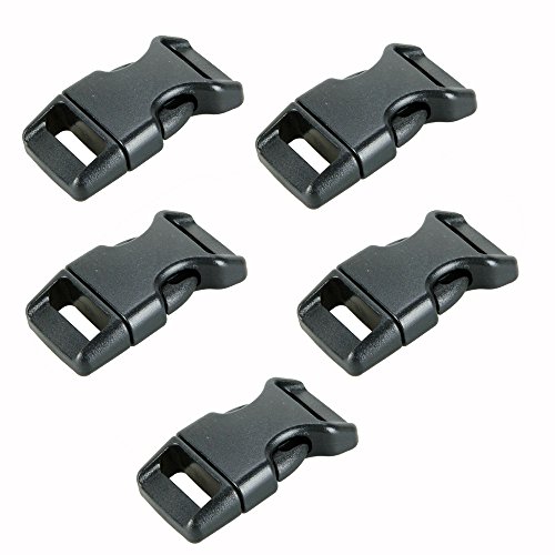 MicroMall 5 Pcs Durable Plastic 5/8"(15mm) Black Side Release Buckles for Straps Parachute Paracord Bracelets Camping Survival with Whistle Black