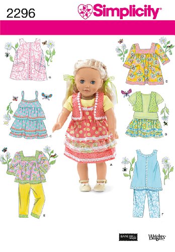 Simplicity Sewing Pattern 2296 Doll Clothes, One Size