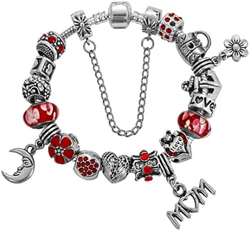 Dezirre Charm Bracelet with EXTRA Leather Chain &amp; Charms, Red