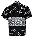 La Leela Hawaiian Shirt For Men Short Sleeve Front-Pocket Beach Skull Black Grey