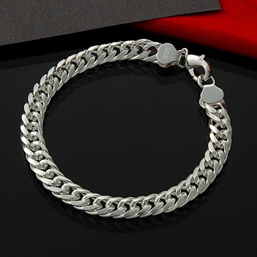 Men's 925 Sterling Silver 8 Inches Solid Curb Chain Bracelet 8mm Wide