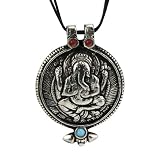 Oxidized Metal Ganesh Pendant with Red/blue Stones