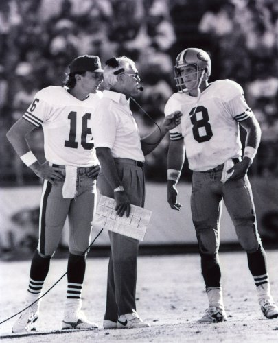 BILL WALSH-STEVE YOUNG-JOE MONTANA SAN FRANCISCO 49ERS 8X10 SPORTS ACTION PHOTO (A)