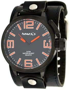 Nemesis #LBB040N Men's Premium Wide Leather Black IP Strap Russian Diver Watch