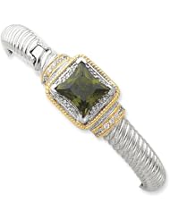 Sterling Silver & Flash Gold plated Green CZ Hinged Cuff Bangle