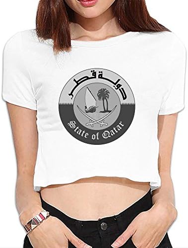 DELAO Women's Coat Of Arms Of Qatar Exposed Navel T-shirt White M