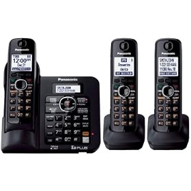 Panasonic KX-TG6643B DECT 6.0 Cordless Phone with Anwering System, Black, 3 Handsets
