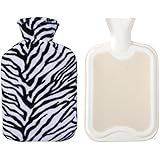 HomeTop Premium Classic Rubber Hot or Cold Water Bottle with Soft Fleece Cover (2 Liters, White / Zebra Print)