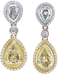 11ct Fancy Yellow Diamond Pear Shape Drop Earrings 18K Tri Color Gold