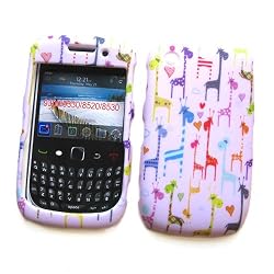 BlackBerry Curve 3G 9300 (T-Mobile) & Gemini Curve 8520 & 8530 Rubberized Snap-On Protector Hard Case Image Cover "Colorful Giraffes" Design