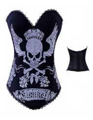 Angel&Me XX-Large Size BlackWhiteSkull Fashion Skull Print Design Satin Overbust Corset Top (Tutu,Panties,Pantyhose not included)