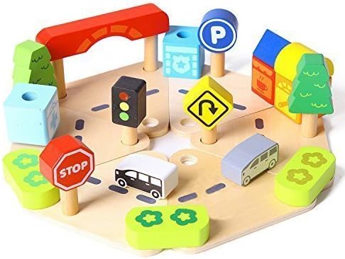 I'm TOY Town and Country City Play Set 24 Pieces Traffic Sign Wooden Puzzle