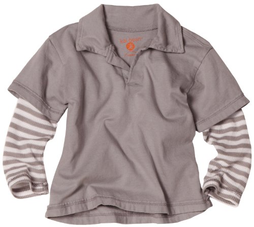 Kai Bean Unisex-Baby Infant Long Sleeve Polo with Thermal Stripe, Silver, 12/18 Months