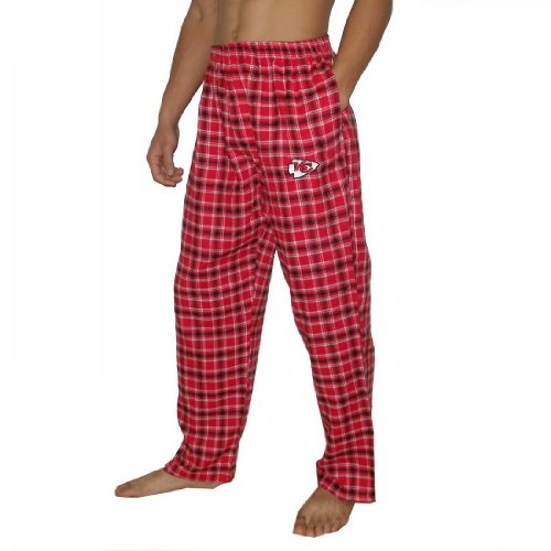 Mens NFL Kansas City Chiefs Plaid Cotton Thermal Sleepwear / Pajama Pants - Red & Black (Size: M)
