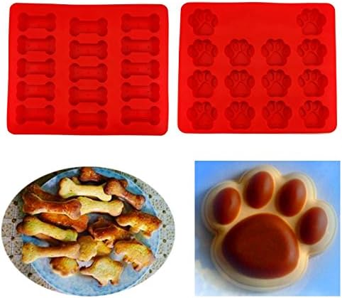 Sinospore Puppy Paws &amp; Bones Silicone Baking Molds-pan-ice Trays Set of 2