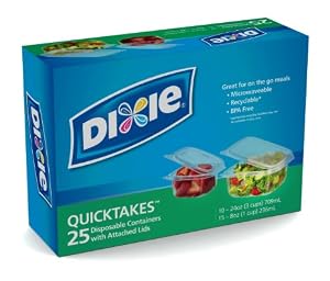 Dixie Quicktakes Disposable Food Storage Containers with Attached Lids, 25 Count