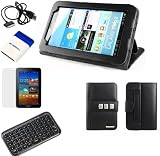 GTMax Folio Leather Cover Case with Built-in Stand + LCD Screen Protector + Bluetooth Wireless Mini Keyboard + Samsung Tablet USB Cable + Mini Brush for Samsung Galaxy Tab 2 7-inch P3100 P3110 Android Touchscreen Tablet