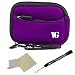 Purple - Black Trim Slim Protective Soft Neoprene Cover Carrying Case Sleeve with Extra Pocket for Pentax Optio I-10 NB1000 RS1000 RS1500 RZ10 S1 Point and Shoot Digital Camera + Includes Pink 6 Inch Mini Tripod + Includes a anti glare screen protector, will protect from any small scratches and dirt
