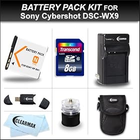 Clearmax Transcend 8gb Accessory Kit for Sony DSC-WX30 DSC-TX55 DSC-W550 DSC-TX10 DSC-W510 DSC-W530 DSC-W570 DSC-W560 DSC-WX9 DSC-T110 DSC-TX100V Digital Camera Includes Transcend 8gb High Speed Class 10 SD Memory Card + Replacement Sony NP-BN1 Rechargeable Battery + Ac/dc Charger + Case + USB Reade