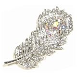 Clear and AB Color Austrian Rhinestone Peacock Feather Designed Silver-Tone Brooch / Pin