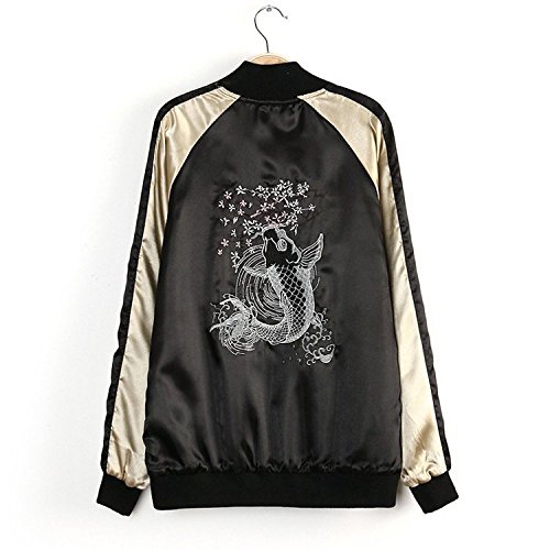 (プチプライム) Petit Prime レディース スカジャン コットン、合成繊維 ブルゾン MA-1 和柄 光沢 刺繍 刺しゅう 龍 ドラゴン 鯉 魚 桜 かわいい カジュアル ワイルド スポーティー 春 秋 冬 スリム 着回し 羽織る 透け感 白 黒 原宿 かっこいい